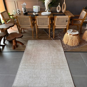 Beige sliten skandinavisk matta 5x8, tvättbar halkfri matta, turkisk matta 4x6, köksmatta, vardagsrumsmatta, sovrumsmatta, naturlig matta bild 10