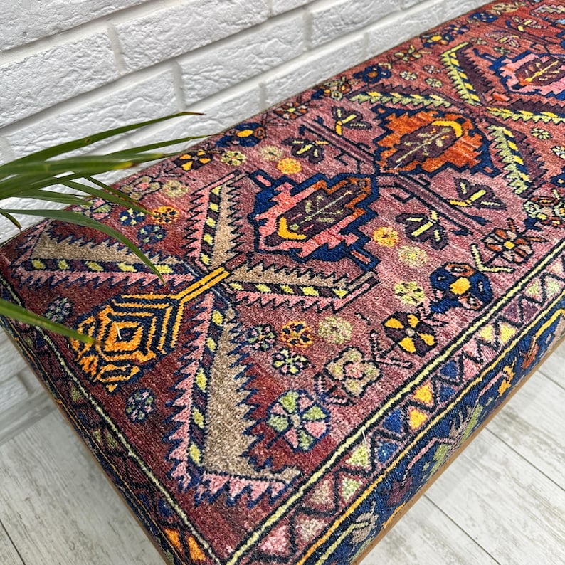Ottoman Bench, Southwestern Bench, Piano Bench, End of Bed Bench, Bohemian Bench, Turkish Rug Upholstered Bench, Farmhouse Bench, 18x18x48"