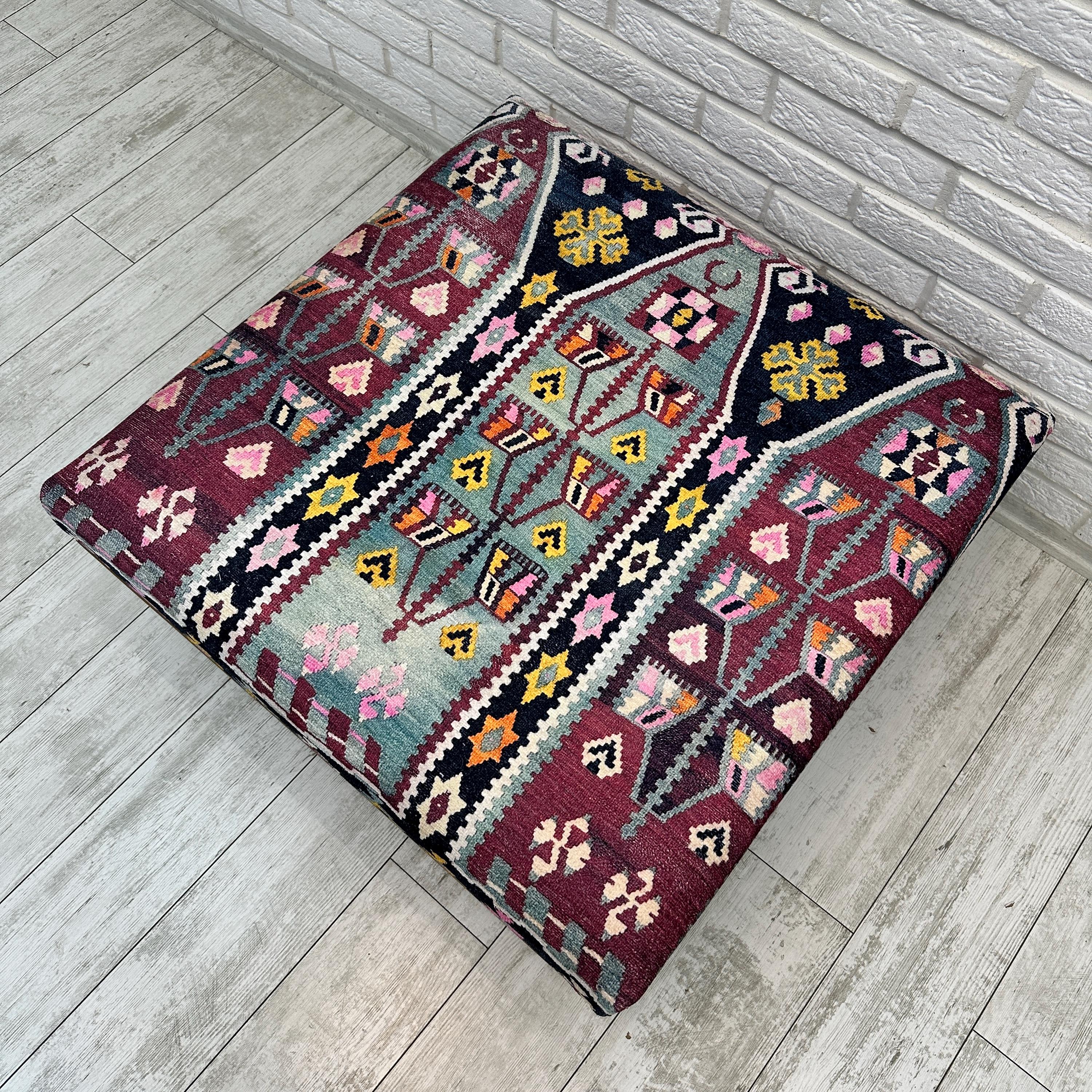 Boho Upholstered Ottoman Coffee Table Bench 32x32