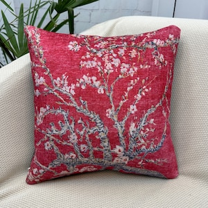 Floral Pillow Cover, Red Decorative Pillow, Throw Pillow, Euro sham Pillow, Rug Cushion, Natural Pillow, Kilim Pillow Cover, Square Pillow