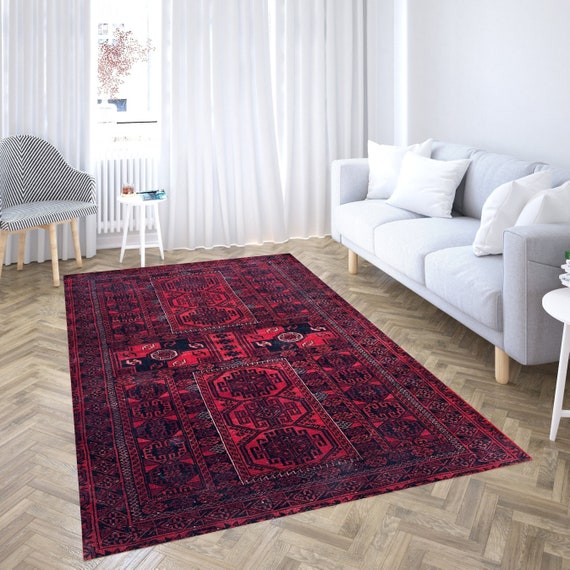 Red Afghan Area Rug For Livingroom 3x5 4x6 5x8 6x9, Ethnic Aztec Turkish Rug,  Rug, Kitchen Hallway Rug, Washable Boho Farmhouse Rug