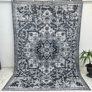 Black and White Moroccan Rug 7x10, Square Rug for Living Room 10x10,Oriental Rug Black White, 10x10 Black and White Rug, Modern Bedroom Rug