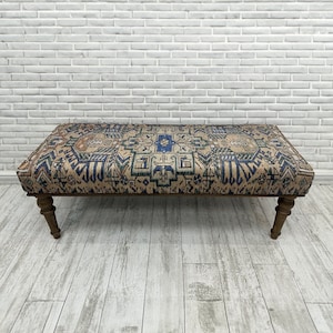 Persian Rug Bench, Handmade Dining Table Bench, Turkish Rug Long Bedroom Ottoman Bench 18x18x43&quot;, Wood Bench, Sitting bench, Farmhouse Bench