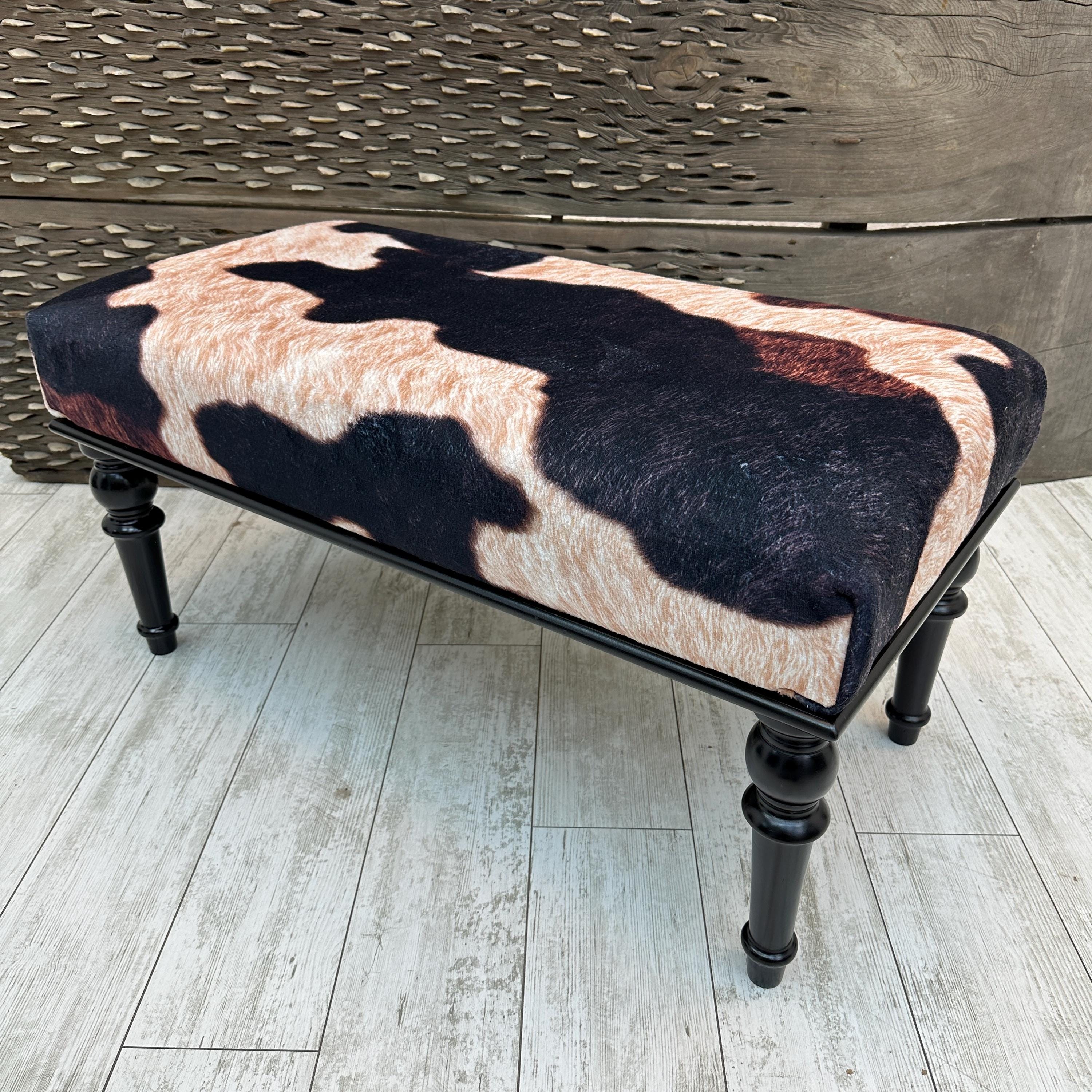 Cowhide Pattern Bench, Cowleather Print Upholstered Ottoman Bench 48 ...