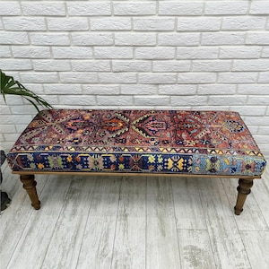 Ottoman Bench, Southwestern Bench, Piano Bench, End of Bed Bench, Bohemian Bench, Turkish Rug Upholstered Bench, Farmhouse Bench, 18x18x48"