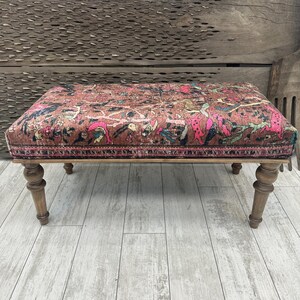 Pink Animal Print Ottoman Bench, Rug Upholstered Bench, Decorative Livingroom Bedroom Dining Entryrway Footstool, 18x18x48" Bohemian Bench