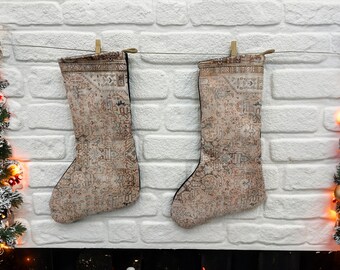 Christmas Stockings, Set of 2 Orange Farmhouse Stockings, Fireplace Christmas Stokings, Christmas Stocking, Bohemian Xmas gift Decor
