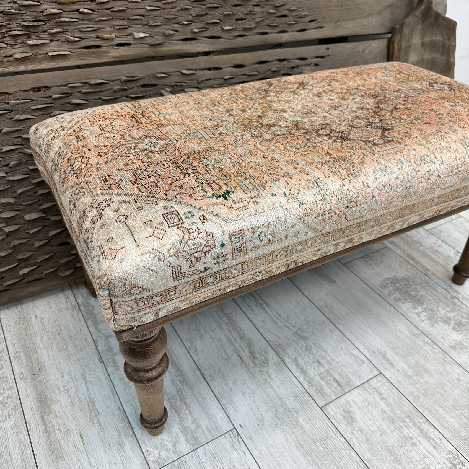 Beige Wood Bench, Piano Bench, Bohemian Bench, Boho Ottoman, Boho ...