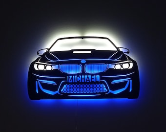 Custom BMW M4 LED Wall Art, BMW M Series Car, Personalized Car Silhouette Led Sign, Metal Garage Decor, Sport car gift, Gift for Carlovers
