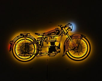 Motorcycle Metal Wall Decor, Led Lighted Motorcycle, Motorcycle Gift, Man Cave Decor, Garage Wall Decor, Cafe Racer Wall Art