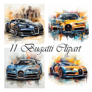 11 Bugatti, Carro esportivo, arte de parede, aquarela, png, sublimação, para download, para impressão, cartões de festa, 300 Dpi
