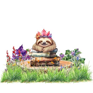 cute sloth sleeping on book, sublimation, clipart, digital, transparent file, downloadable, printable, t-shirt design, cups design