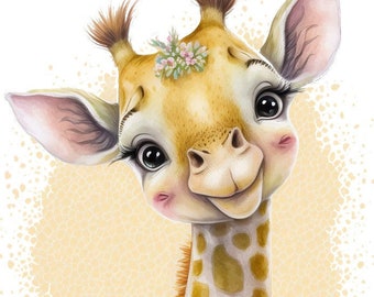 cute baby giraffe, digital design, transparent file png, sublimation, printable, downloadable, clipart,