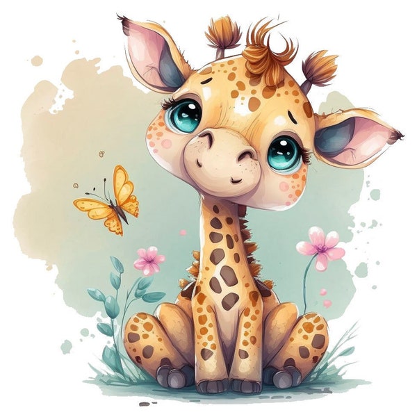 cute baby giraffe, digital design, transparent file png, sublimation, printable, downloadable, clipart,