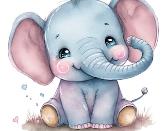 simpatico cucciolo di elefante, elefantino, acquerello, design t-shirt, file trasparente png, download digitale, stampabile, sublimazione, clipart,