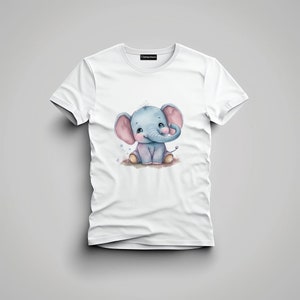 cute elephant cub, baby elephant, watercolor, t-shirt design, transparent file png, digital download, printable, sublimation, clipart, image 3