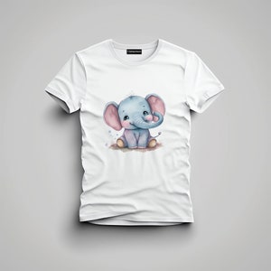 simpatico cucciolo di elefante, elefantino, acquerello, design t-shirt, file trasparente png, download digitale, stampabile, sublimazione, clipart, immagine 3