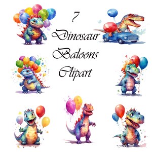 Dinosaur Birthday Clipart: Watercolor Balloons (Digital Download)