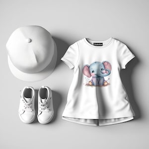 simpatico cucciolo di elefante, elefantino, acquerello, design t-shirt, file trasparente png, download digitale, stampabile, sublimazione, clipart, immagine 5