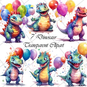 Dinosaur Birthday Clipart: Watercolor PNG Graphics (Digital Download)