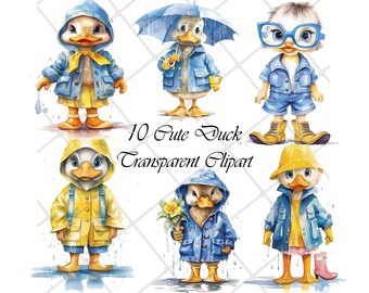 10 Ducklings Clipart: Watercolor Baby Duck PNG (Digital Download)