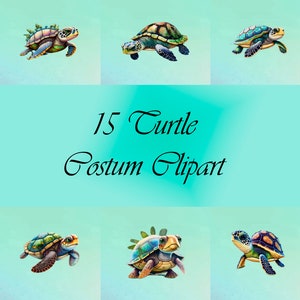 15 Watercolor Sea Turtle Clipart: JPG Images (Digital Download)