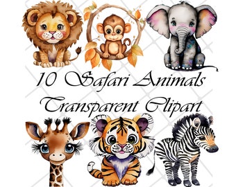 10 Safari Baby Animals Watercolor Clipart, PNG, Digital crafting, Paper crafts, Cute clipart,Instant download,commercial use,safari clipart