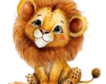mignon bébé lion, fichier transparent png, téléchargement numérique, imprimable, sublimation, clipapart, aquarelle