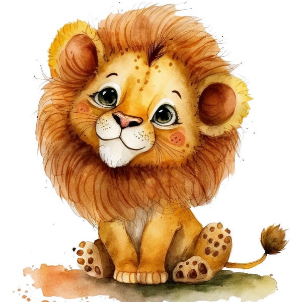 cute baby lion, transparent file png, digital download, printable, sublimation, clipapart, watercolor