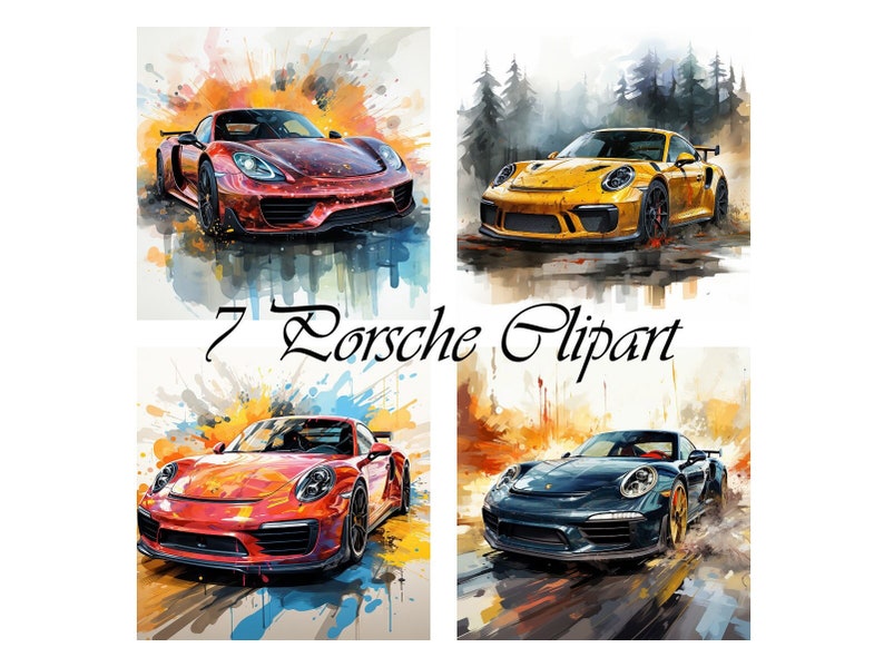 7 Porsche, Sports Car, Wall Art, Watercolor, Png, Sublimation ...