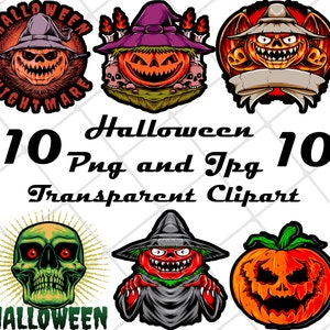 10 Halloween Ghost Pumpkin Bat Clipart Bundle Transparent Background Digital Download PNG JPEG Graphics - Commercial Use