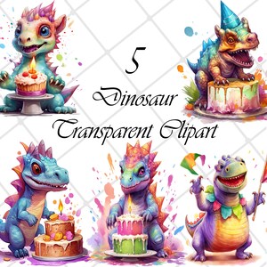 5 Dinosaur and Baloons Clipart, dinosaur clipart, Birthday Clipart, PNG,Digital Crafting, Watercolor, Commercial use, Digital Download