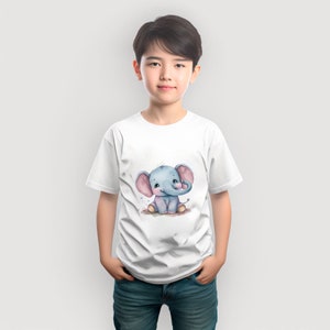 simpatico cucciolo di elefante, elefantino, acquerello, design t-shirt, file trasparente png, download digitale, stampabile, sublimazione, clipart, immagine 2