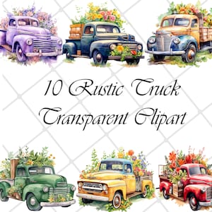 Rustic Truck Clipart: Watercolor Flower Trucks (Digital Download)