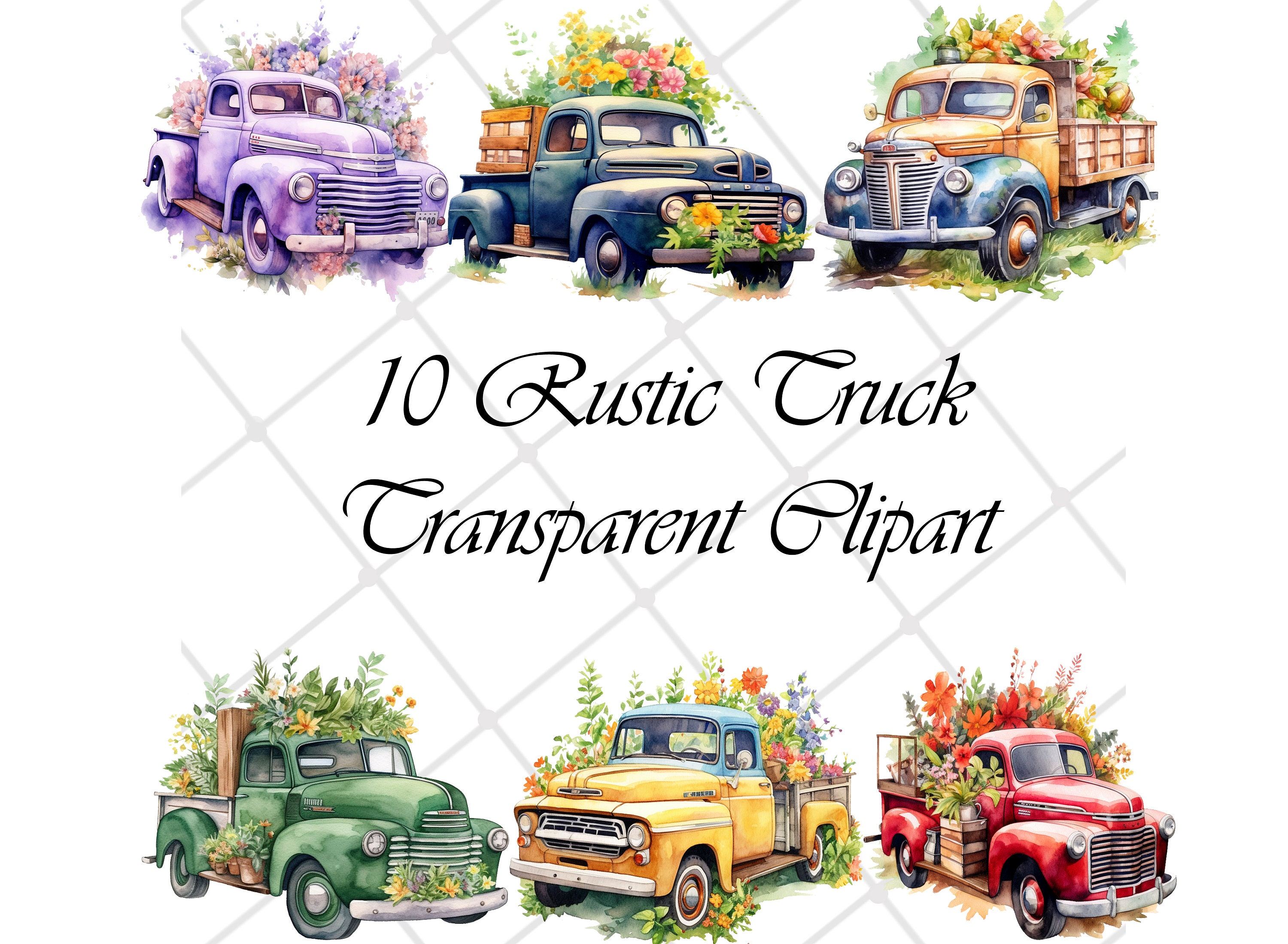 Rustic Truck Clipart: Watercolor Flower Trucks (Digital Download)