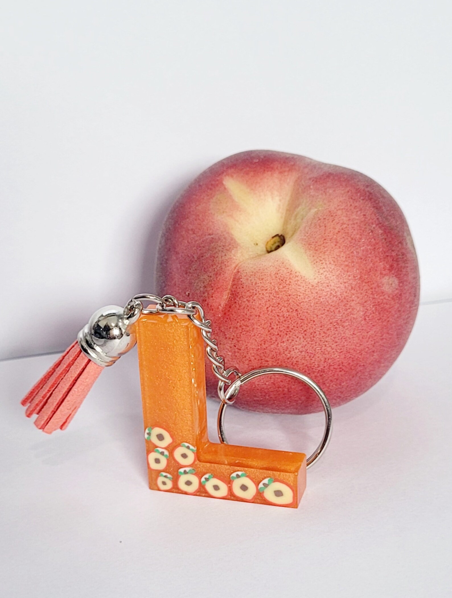 Peachyylexi Orange Resin Peach Keyring Key Chain Letters AZ Etsy