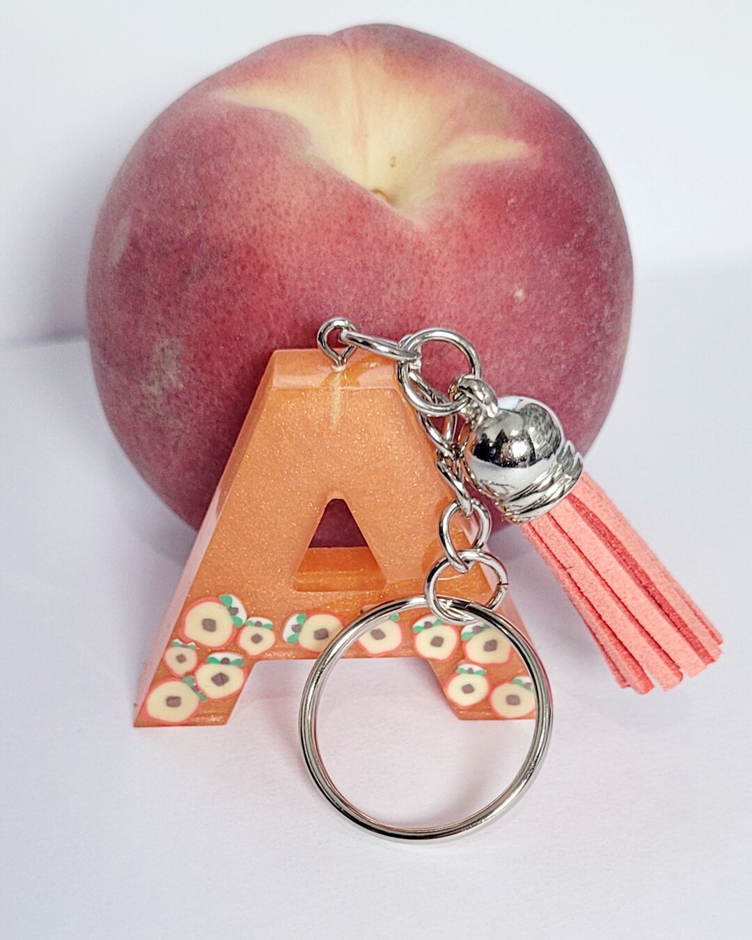 Peachyylexi Orange Resin Peach Keyring Key Chain Letters AZ Etsy