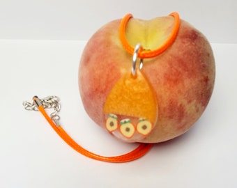 Peachyylexi Orange Cord Necklace with Resin Teardrop and peaches