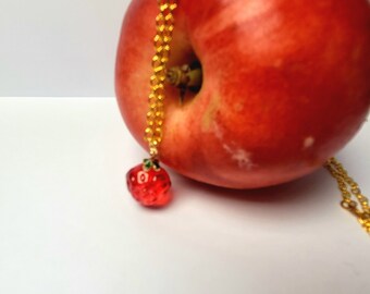 Peachyylexi Fruit Haven 18k Gold Filled Necklace with Glass Strawberry pendant