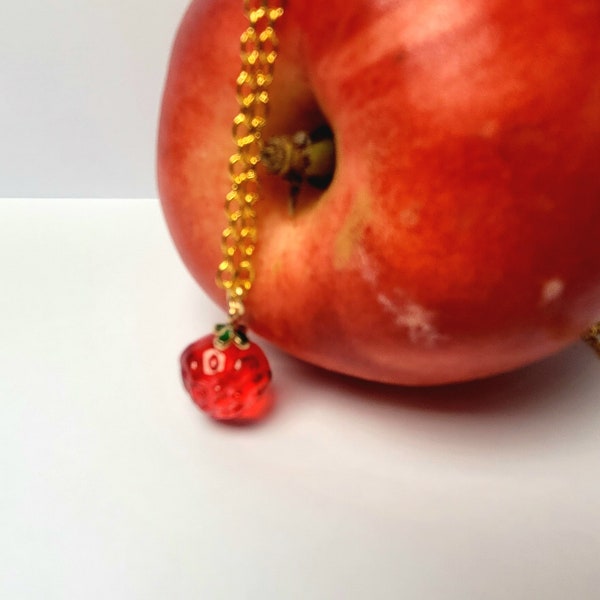 Peachyylexi Fruit Haven 18k Gold Filled Necklace with Glass Strawberry pendant
