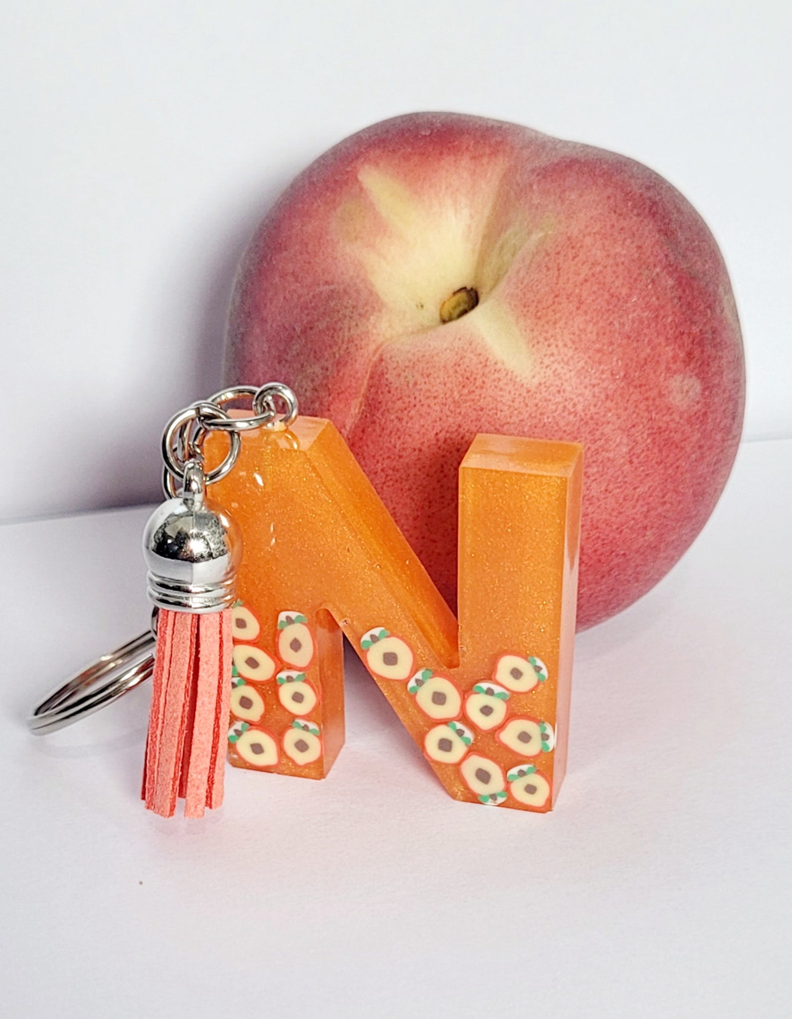 Peachyylexi Orange Resin Peach Keyring Key Chain Letters AZ Etsy