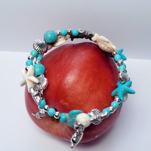 Peachyylexi in Cape Verde bracelet Beach themed Turquoise, white and silver wrap bracelet image 2