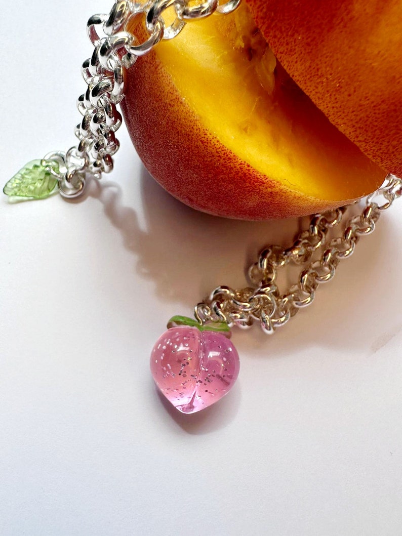 Peachyylexi Silver Necklace With Glass Peach Pendant Etsy UK