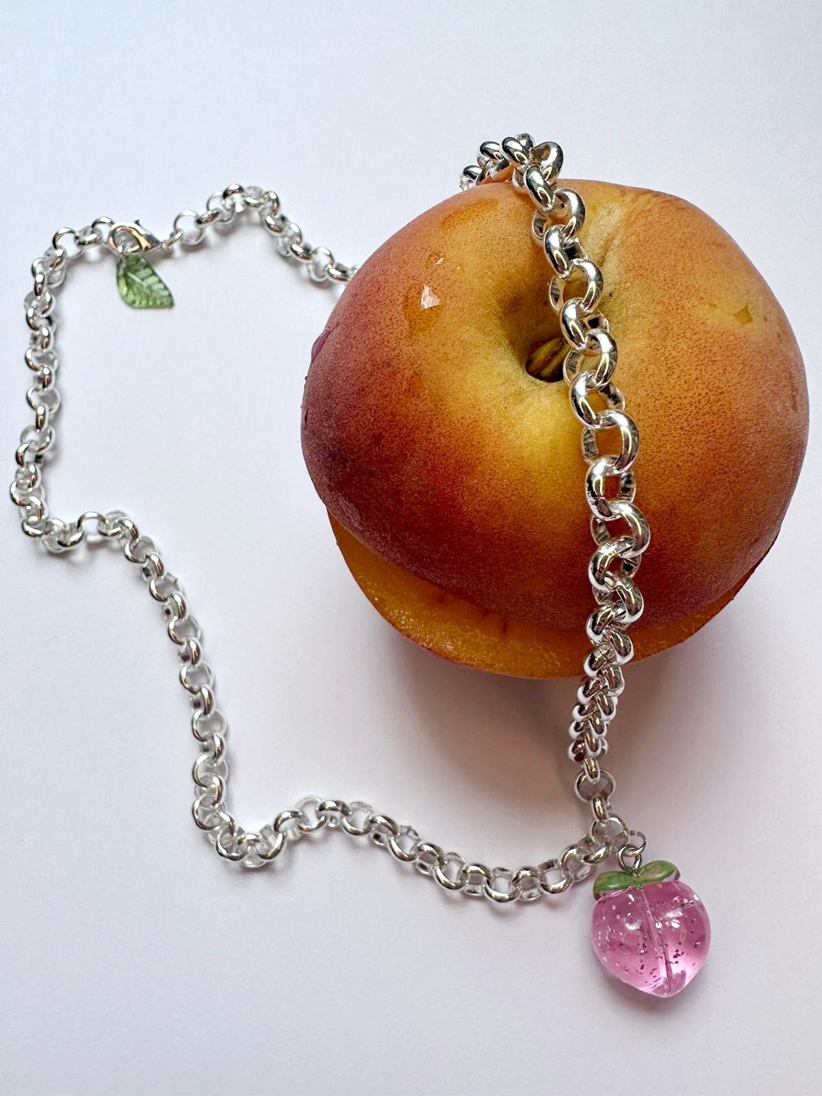 Peachyylexi Silver Necklace With Glass Peach Pendant - Etsy UK