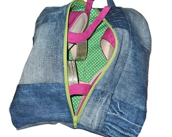 SHOE BAG from recycled denim. Eco-chic, stylish, sustainable.