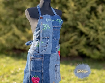 Upcycled Denim Apron With Custom Embroidery | Personalized Jean Apron | Denim Apron With Pockets