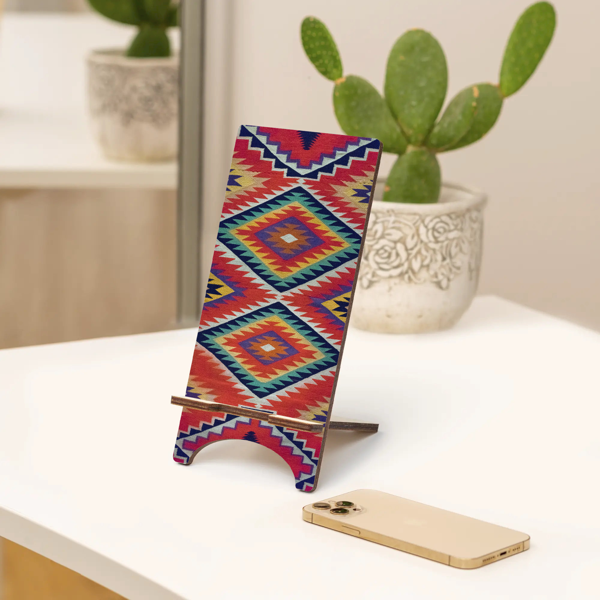 Phone Stand Pattern Native Pattern Wood Phone Stand, Usa Pattern Holder for iPhone 14 13 12 ...