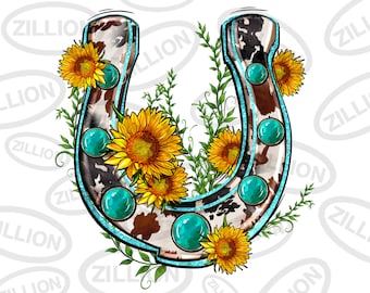 Koeienhuid zonnebloem hoefijzer png sublimatie ontwerp download, western hoefijzer png, hoefijzer png, sublimatie ontwerpen downloaden