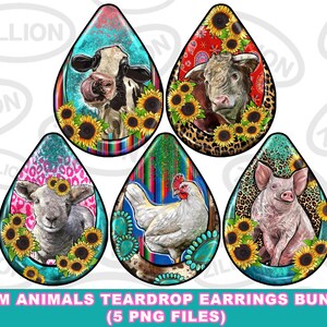 Farm animals teardrop earrings png sublimation design bundle, farm life png, western teardrop earrings png, sublimate designs download
