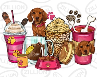 Dachshund coffee cups png sublimation design, animal coffee cups png design, dog love png, Dachshund dog png, sublimate designs download